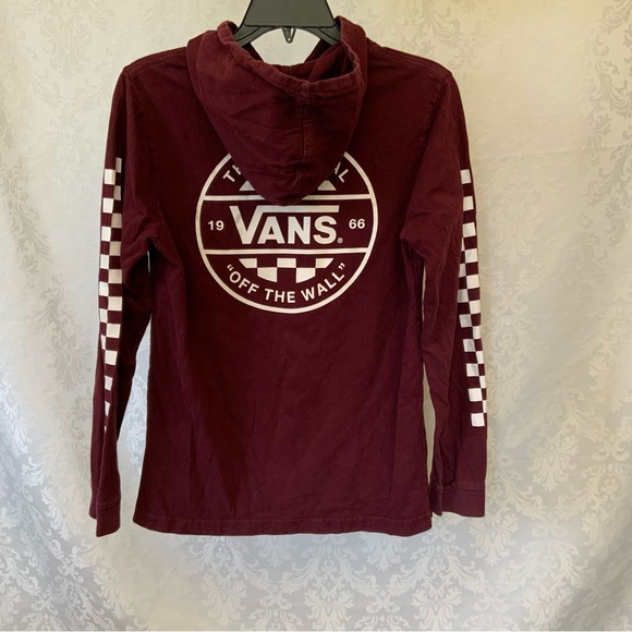 Vans Boys Long Sleeve T-Shirt with hood! Maroon/Burgundy SZ (XL) - Picture 1 of 6